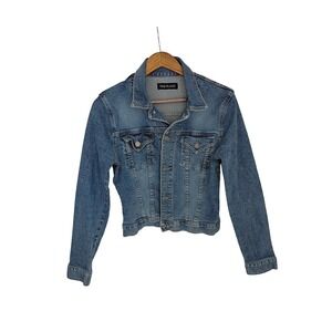 Vintage Nine Planet Denim Jacket Blue Jean Button Front Cropped Style Women's